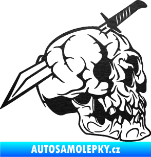 Samolepka Lebka 031 pravá probodnutá nožem škrábaný kov černý