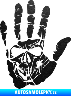 Samolepka Lebka 032 pravá otisk dlaně škrábaný kov černý