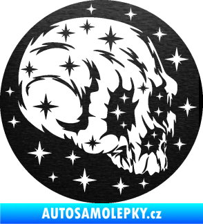 Samolepka Lebka 038 pravá hvězdy škrábaný kov černý