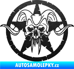 Samolepka Lebka 039 levá army hvězda škrábaný kov černý