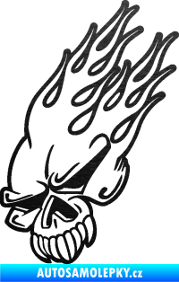 Samolepka Lebka 041 levá v plamenech škrábaný kov černý