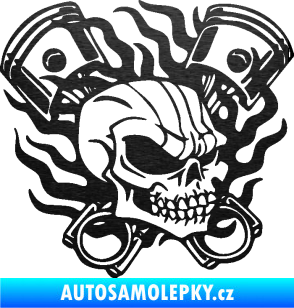 Samolepka Lebka 048 pravá písty a plameny škrábaný kov černý