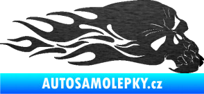 Samolepka Lebka 050 pravá v plamenech škrábaný kov černý