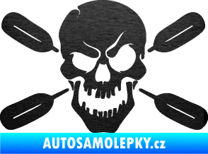 Samolepka Lebka 053 levá s pádly škrábaný kov černý
