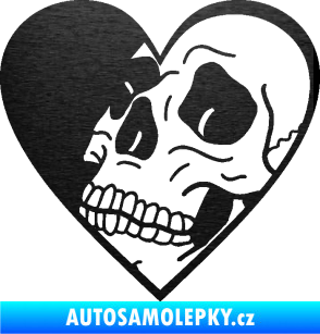 Samolepka Lebka 062 levá v srdíčku škrábaný kov černý