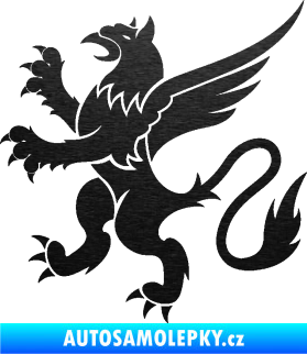 Samolepka Lev heraldika 003 levá škrábaný kov černý