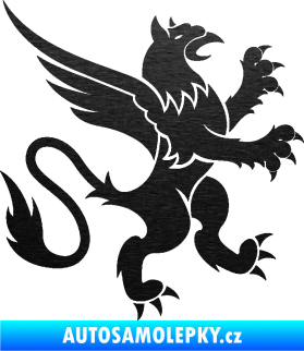 Samolepka Lev heraldika 003 pravá škrábaný kov černý