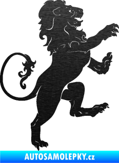 Samolepka Lev heraldika 004 pravá škrábaný kov černý