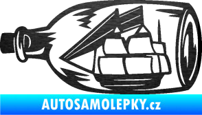 Samolepka Loď v láhvi 001 levá škrábaný kov černý