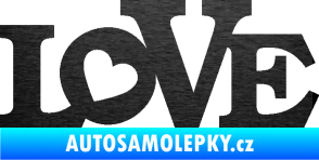 Samolepka Love 002 nápis se srdíčkem škrábaný kov černý