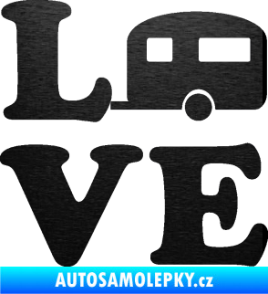 Samolepka Love camping 001 škrábaný kov černý