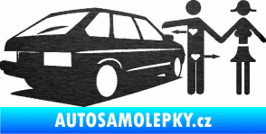 Samolepka Love car love girl levá škrábaný kov černý