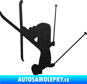 Samolepka Lyžař 023 pravá škrábaný kov černý