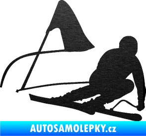 Samolepka Lyžař 025 pravá škrábaný kov černý
