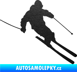 Samolepka Lyžař 027 pravá škrábaný kov černý