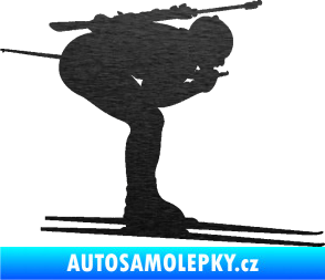 Samolepka Lyžař 028 pravá - biatlon škrábaný kov černý