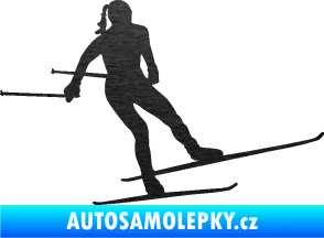 Samolepka Lyžařka 001 pravá běh na lyžích škrábaný kov černý