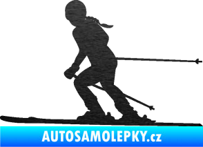 Samolepka Lyžařka 002 levá sjezd škrábaný kov černý