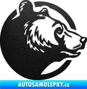 Samolepka Medvěd 012 pravá hlava škrábaný kov černý