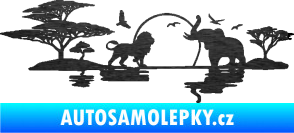 Samolepka Motiv Afrika levá -  zvířata u vody škrábaný kov černý