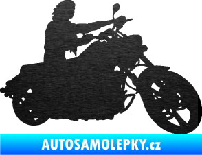 Samolepka Motorka 050 pravá škrábaný kov černý