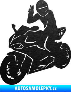 Samolepka Motorkář 006 levá škrábaný kov černý