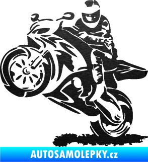 Samolepka Motorkář 010 levá škrábaný kov černý