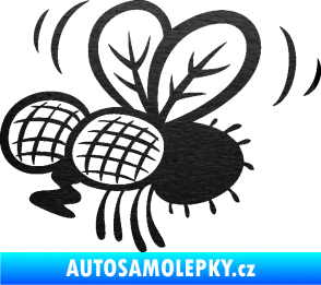 Samolepka Moucha 002 levá škrábaný kov černý