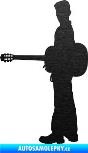 Samolepka Music 003 levá hráč na kytaru škrábaný kov černý