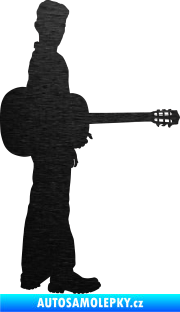 Samolepka Music 003 pravá hráč na kytaru škrábaný kov černý