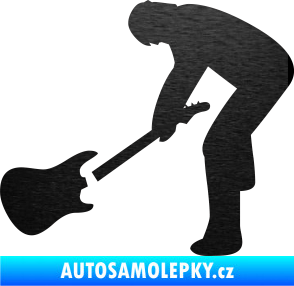 Samolepka Music 007 levá rocker s kytarou škrábaný kov černý