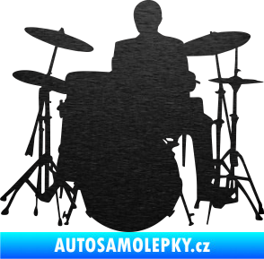 Samolepka Music 009 levá hráč na bicí škrábaný kov černý