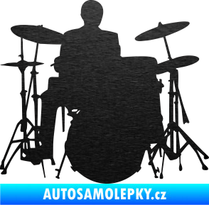 Samolepka Music 009 pravá hráč na bicí škrábaný kov černý