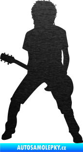 Samolepka Music 010 levá rocker s kytarou škrábaný kov černý