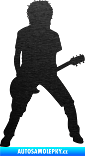 Samolepka Music 010 pravá rocker s kytarou škrábaný kov černý