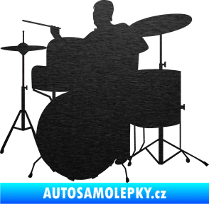 Samolepka Music 011 levá hráč na bicí škrábaný kov černý
