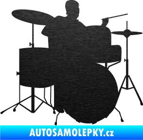 Samolepka Music 011 pravá hráč na bicí škrábaný kov černý