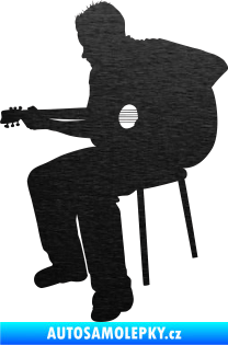 Samolepka Music 012 levá  kytarista škrábaný kov černý