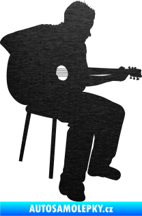 Samolepka Music 012 pravá  kytarista škrábaný kov černý