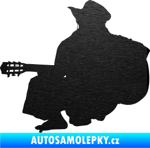 Samolepka Music 014 levá hráč na kytaru škrábaný kov černý