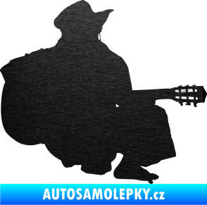 Samolepka Music 014 pravá hráč na kytaru škrábaný kov černý