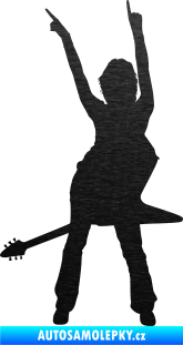 Samolepka Music 016 levá rockerka s kytarou škrábaný kov černý
