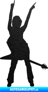Samolepka Music 016 pravá rockerka s kytarou škrábaný kov černý