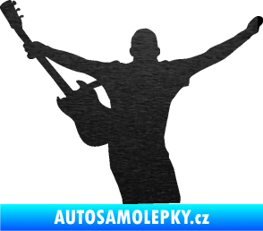 Samolepka Music 024 levá kytarista rocker škrábaný kov černý