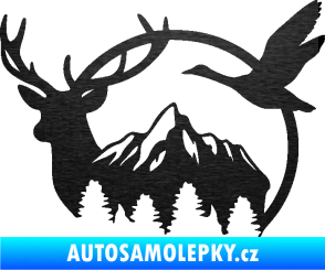 Samolepka Myslivost 002 levá lesní zvěř škrábaný kov černý