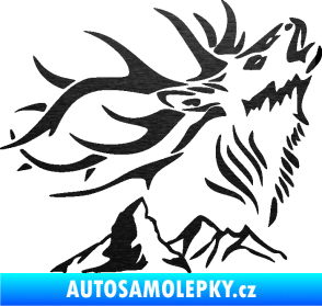 Samolepka Myslivost 003 pravá jelen a hory škrábaný kov černý