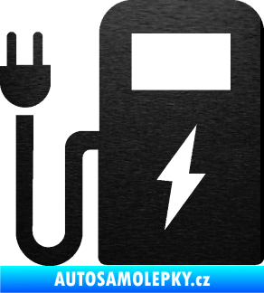 Samolepka Nabíjecí stanice 001 levá elektromobil charge škrábaný kov černý