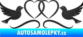 Samolepka Novomanželé 002 holubičky se srdíčky škrábaný kov černý