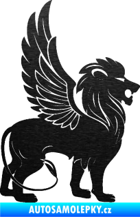 Samolepka Okřídlený lev 001 pravá mytické zvíře škrábaný kov černý