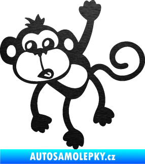 Samolepka Opice 005 levá visí za ruku škrábaný kov černý